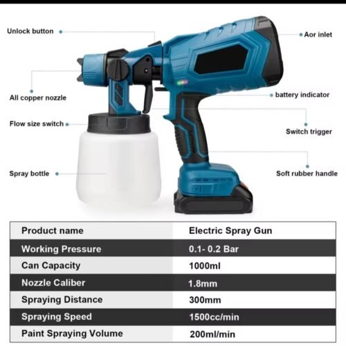 ·Pistola de Pulverización Eléctrica de 1000ML con 2 Baterías Incluidas Pulverizador de Pintura Inalámbrico