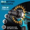 Tornillo con Martillo Inalámbrico 2 Baterías 32 Ajustes de Par 2 Velocidades Maletín para Reparación