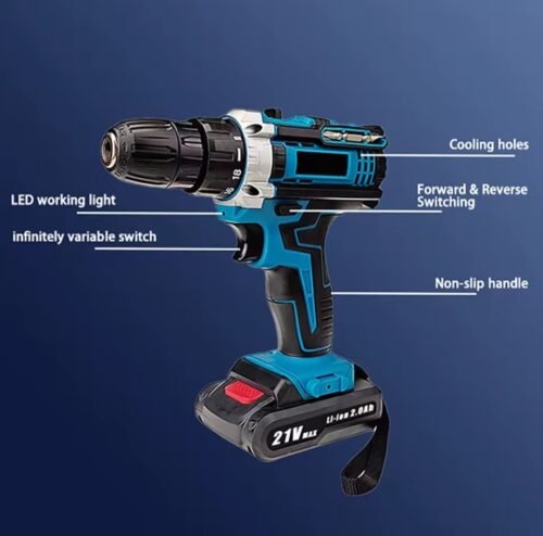 Tornillo con Martillo Inalámbrico 2 Baterías 32 Ajustes de Par 2 Velocidades Maletín para Reparación
