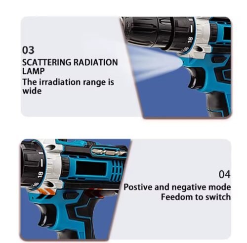 Tornillo con Martillo Inalámbrico 2 Baterías 32 Ajustes de Par 2 Velocidades Maletín para Reparación