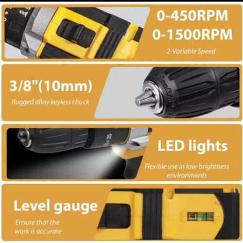 Taladro con Martillo Inalámbrico 2 Baterías 32 Ajustes de Par 2 Velocidades Maletín para Reparación