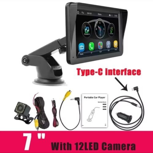 Radio Portátil para Coche con Pantalla Táctil 7 Pulgadas, Reproductor de Vídeo Multimedia, CarPlay Inalámbrico y Bluetooth 5.0, Función de Transmisión FM, Tarjetas TF y USB, Android Auto Compatible