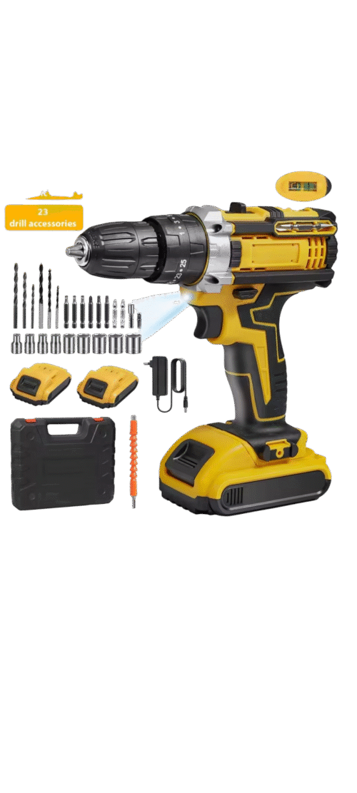 Taladro con Martillo Inalámbrico 2 Baterías 32 Ajustes de Par 2 Velocidades Maletín para Reparación