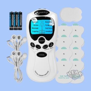 Estimulador Electrónico YZPUSI con 8 Modos de Masaje y 15 Niveles de Intensidad para Alivio Rápido del Dolor y Relajación Muscular Portátil con Pantalla LCD Azul y Electrodos Reutilizables