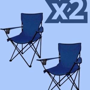 Pack 2 Sillas Plegables con Reposabrazos y Posavasos Camping Playa Terraza
