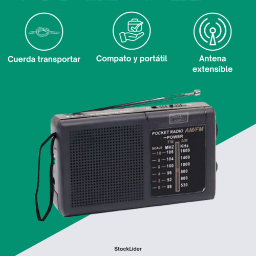 ·Pack x2 Radios a Pilas Portátiles AM-FM Compactos con Antena Extensible y Cuerda de Transporte Ideal para Uso Diario·