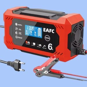EAFC Cargador de batería de coche 12V 6A carga rápida inteligente con pantalla digital y clavijas metálicas