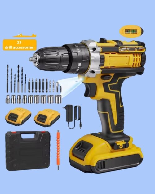 Taladro con Martillo Inalámbrico 2 Baterías 32 Ajustes de Par 2 Velocidades Maletín para Reparación
