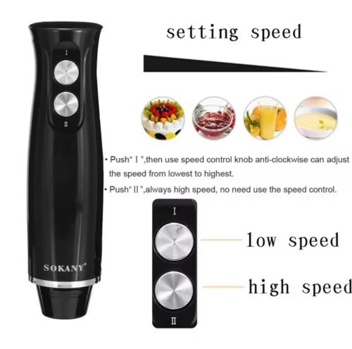 Batidora eléctrica 4 en 1, Acero inoxidable, 500W, 2 velocidades, Turbo, Mango antideslizante, Accesorios incluidos