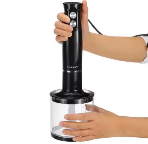 Batidora eléctrica 4 en 1, Acero inoxidable, 500W, 2 velocidades, Turbo, Mango antideslizante, Accesorios incluidos