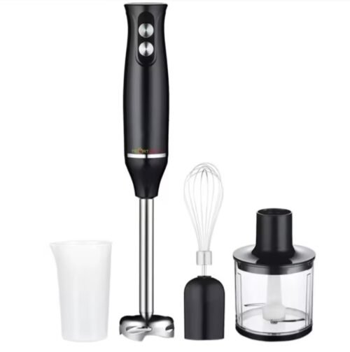 Batidora eléctrica 4 en 1, Acero inoxidable, 500W, 2 velocidades, Turbo, Mango antideslizante, Accesorios incluidos