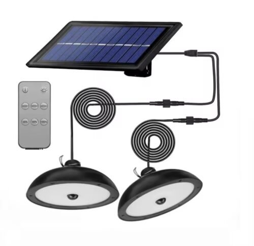 Luz Solar con 2 Lámparas Impermeables 156 LED Sensor de Movimiento Control Remoto Panel Solar 3.7W 4 Modos de Iluminación Ideal para Exteriores