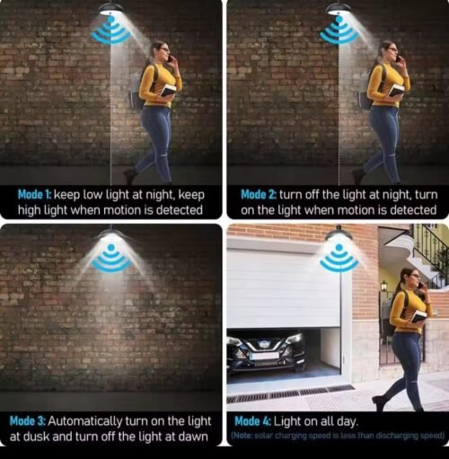 Luz Solar con 2 Lámparas Impermeables 156 LED Sensor de Movimiento Control Remoto Panel Solar 3.7W 4 Modos de Iluminación Ideal para Exteriores
