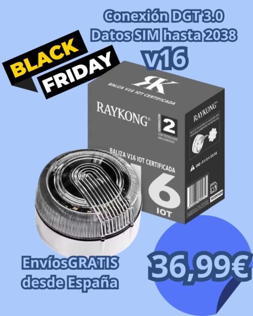 Baliza v16 Homologada dgt con Geolocalizador, Luz Emergencia LED de Coche y Moto, Conexión DGT 3.0, Datos SIM Incluidos hasta 2038